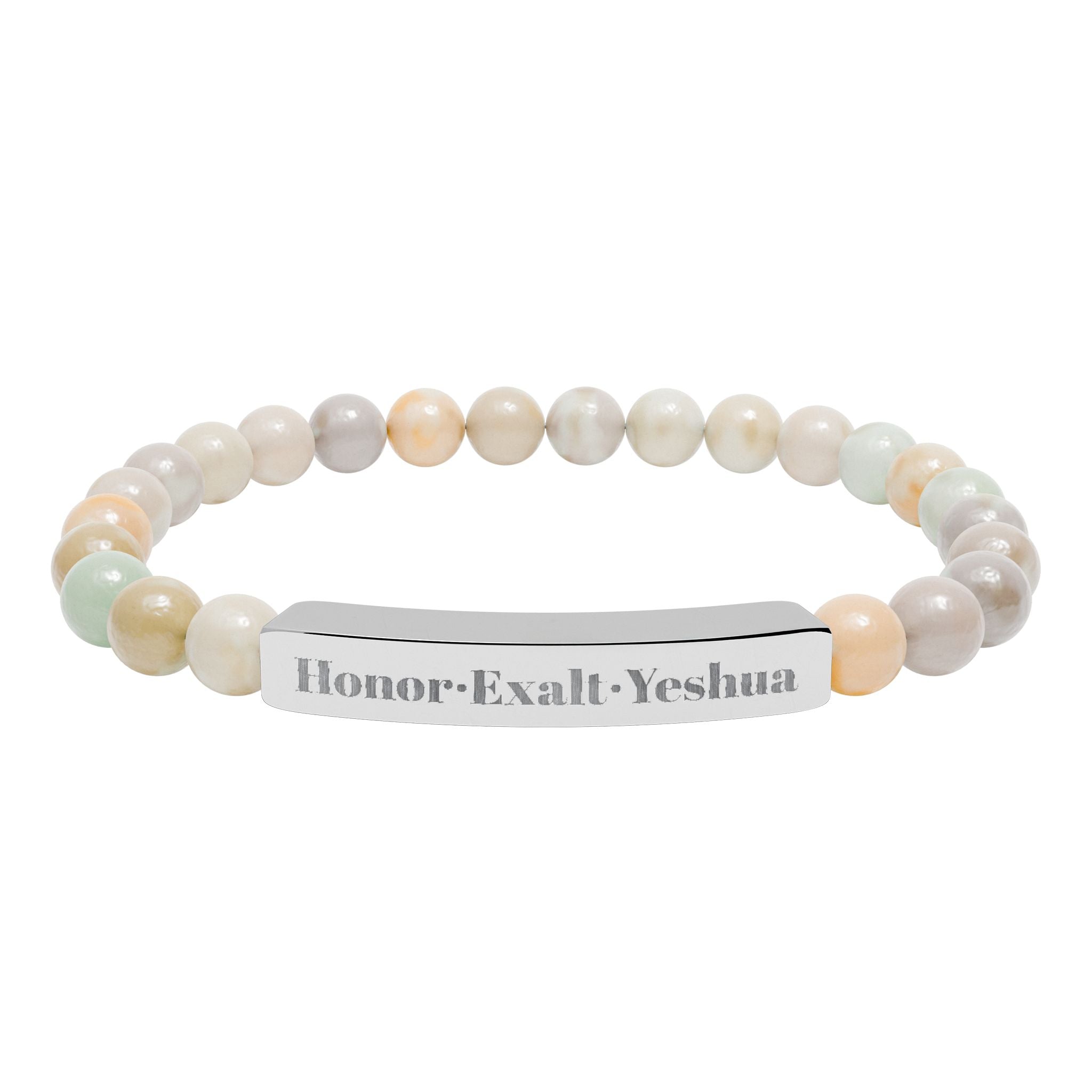 HEY - Honor·Exalt·Yeshua | Natural Stone Stretch Bar Bracelet