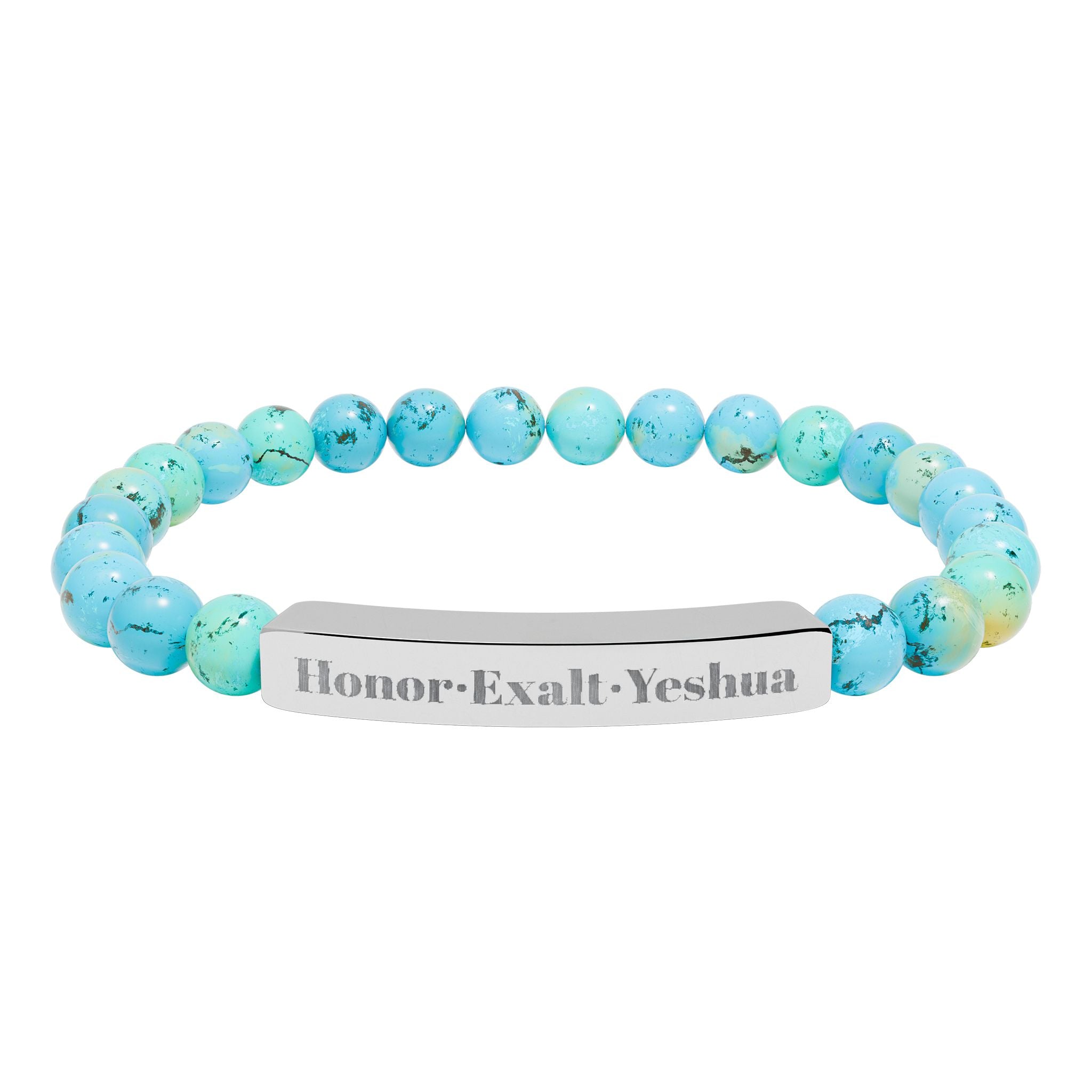 HEY - Honor·Exalt·Yeshua | Natural Stone Stretch Bar Bracelet