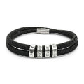 HEY - Engraved Braided Leather Bracelet with Stainless Steel Beads